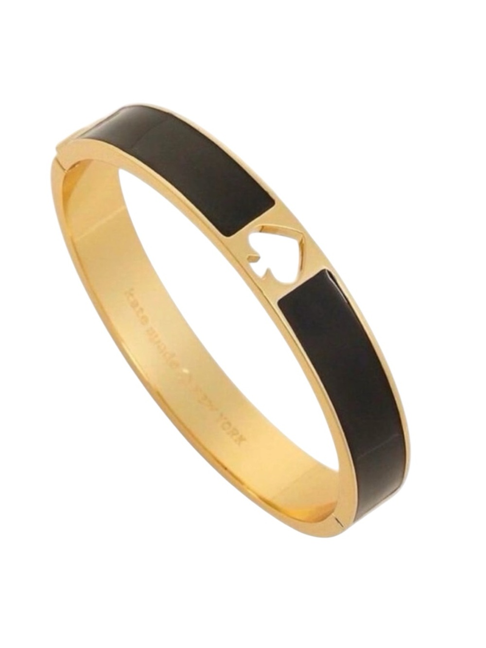 NWT Kate Spade Hole Punch Spade Enamel Hinged Bangle Bracelet Gold/Black